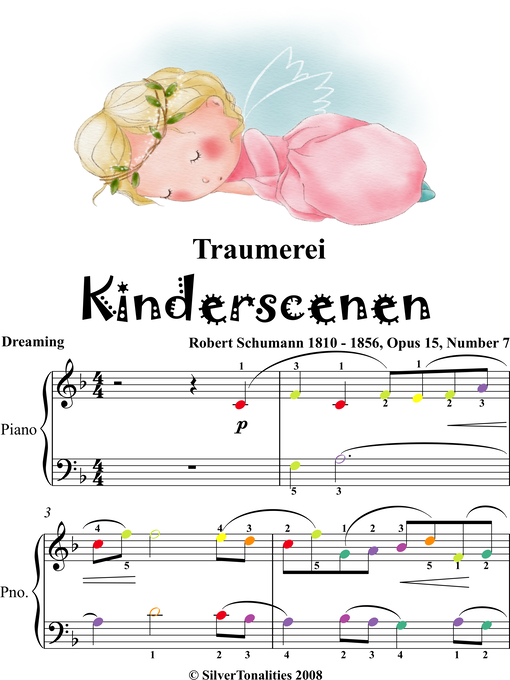 Title details for Traumerei Kinderscenen Opus 15 Number 7 Easy Piano Sheet Music with Colored Notes by Robert Schumann - Wait list